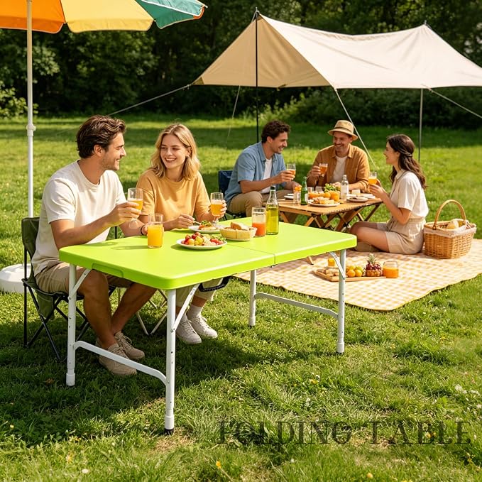 Portable Plastic Folding Table 4ft/6ft/8ft Heavy Duty White Black Picnic Dining Table Fold-in-Half for Camp Party Kitchen Indoor Outdoor