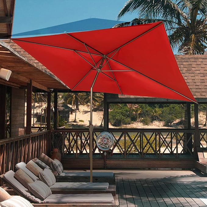 Abba Patio 6.5FT Outdoor Patio Umbrella Outdoor Table Umbrella with Crank Market Umbrella 6 Sturdy Ribs UV Protection Waterproof and Push Button Tilt for Garden Deck Backyard Pool,Dark Red