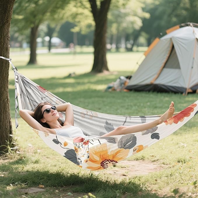 Vintage Flower Camping Hammocks Rope Hammock for Patio Backyard Lounge Base