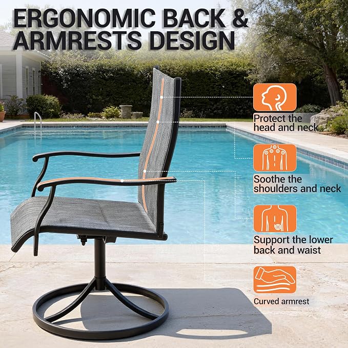Patio Swivel Chairs Set of 8, Outdoor Dining Chairs High Back, All Weather Patio Chair with Padded Textilene & Metal Frame for Outdoor Poolside Lawn Garden, Grey(8 PCS)