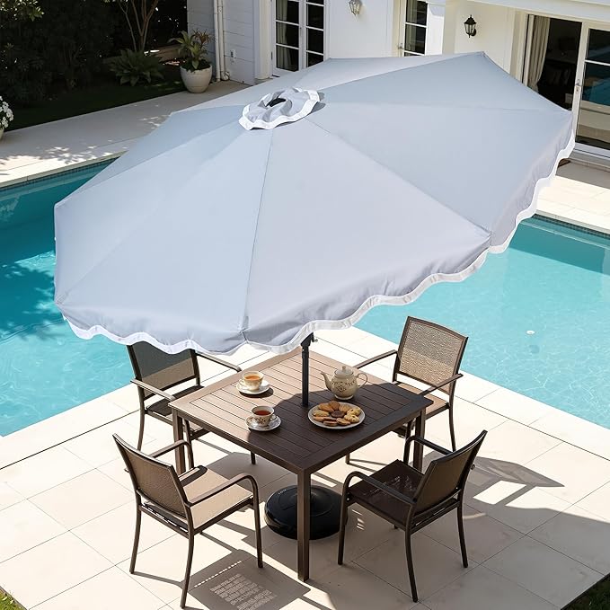 Weaxty 10FT Patio Umbrella, Trendy Color Scalloped Edge, UV-Resistant Canopy Outdoor Table Market Umbrella, Tilt Adjustment, Crank, Heavy-duty 8 Ribs for Backyard Poolside Deck Beach Lawn Backyard