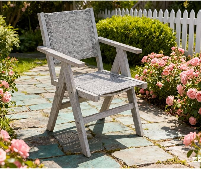 Patio Outdoor Chair, Dining Chair, Durable HIPS Material, Ergonomic Design, Mesh Chair for Patio, Gardens, Pool, Camping ect.(Light Gray)