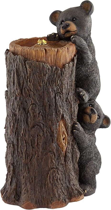 Bear Cubs on Log 28 1/2" High Large Rustic Indoor Outdoor Cottage Core Decor Resin Floor Fountain with Light LED Standing Bubbler Water Feature for Outside Garden Patio Yard Backyard - John Timberland