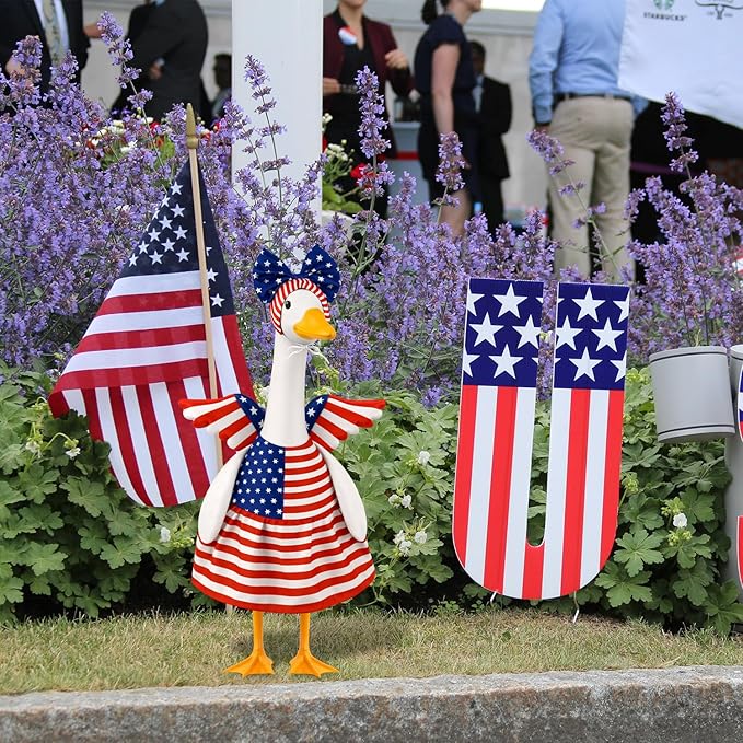 4th of July Porch Goose Outfits Patriotic Goose Costume for Outdoor Decor | for 23''H Plastic and Cement Statue, Independence Memorial Day Garden Patio Decoration