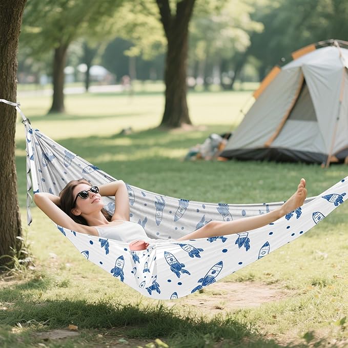 Camping Hammock Outdoor Hammocks for Outside Rocket Blue Beach Trees Portable Lightweight with Pockets Tree Straps Indoor