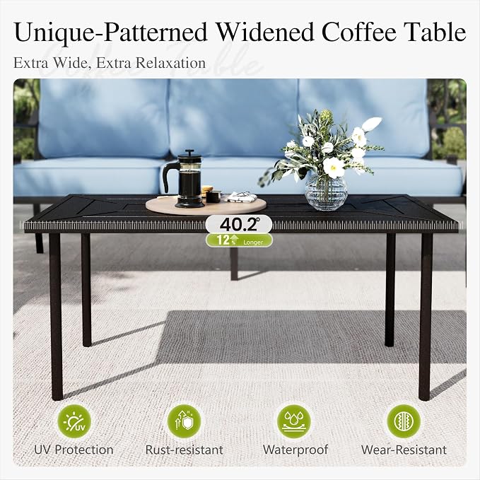 Sophia & William Patio Conversation Set for 7, a Loveseat, 3-Seater Sofa, 2 Swivel Chairs and a Coffee Table, Metal Outdoor Furniture with 5.75" Extra Thick Cushions, Blue