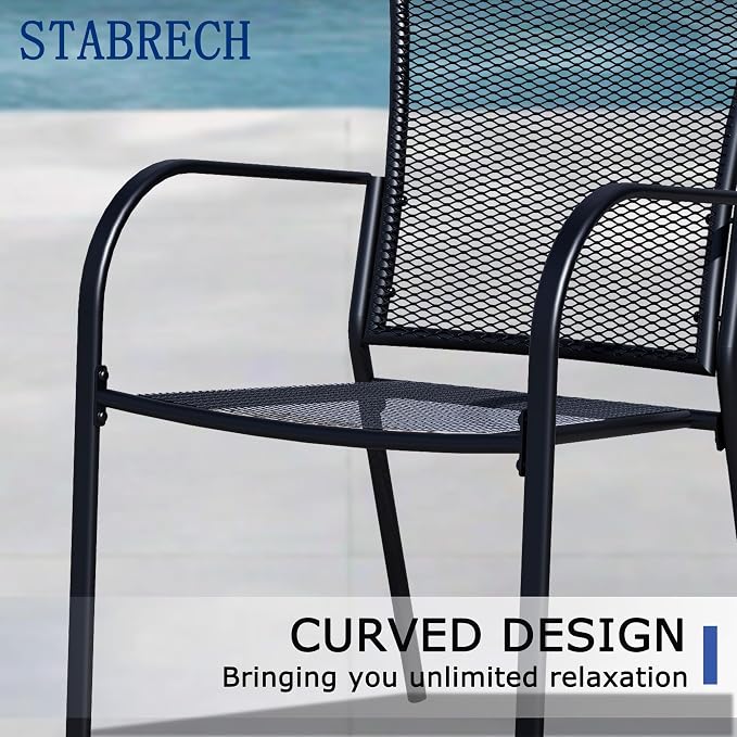 5 Piece Outdoor Dining Set, Patio Table and Chairs Set of 4, 37.5" Black Square Patio Table with 4 Metal Stackable Patio Chairs for Lawn, Garden, Porch