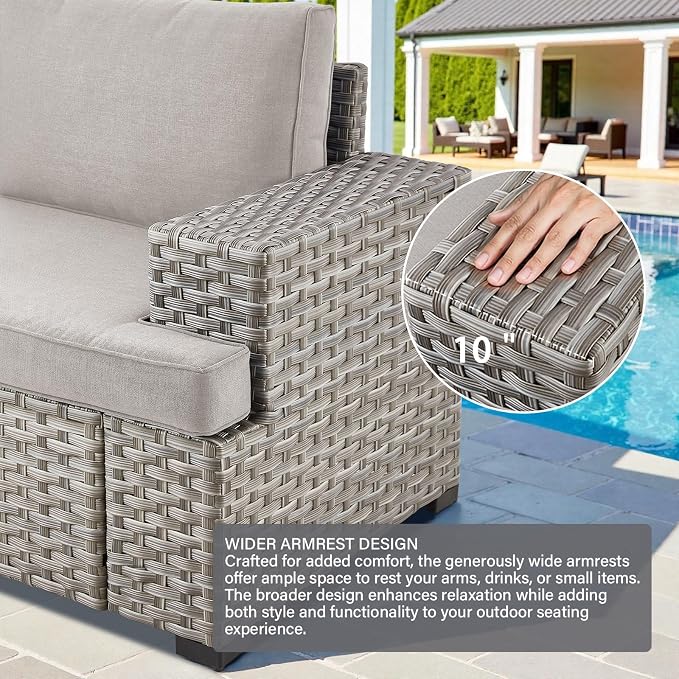 Belord 2 Piece Wicker Outdoor Loveseat with Coffee Table, 10" Wide Armrest Patio Loveseat Sofa Furniture Set for Patio Porch Deck Balcony
