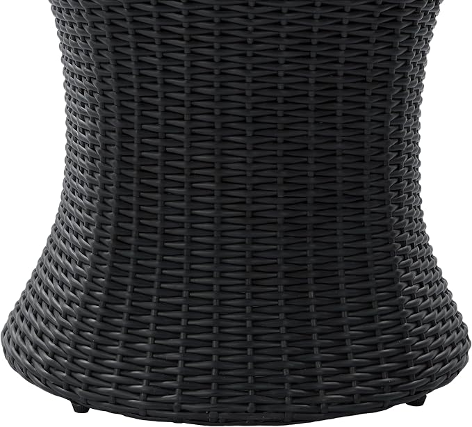 Christopher Knight Home Fenton 17.5" Outdoor Side Table, Round Patio End Table with Wood Top and Wicker Base, Small Outdoor Coffee Table for Balcony Garden Poolside, Accent Garden Stool, Black+Natural
