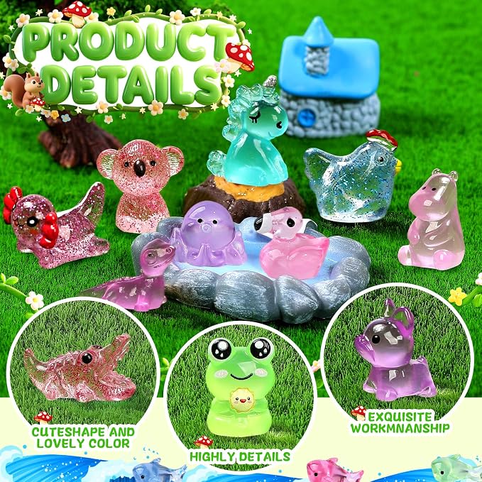 265pcs Mini Resin Animals Tiny Plastic Animals Variety Pack Little Small Resin Animal for Miniature Fairy Garden Decoration Micro Landscape Aquarium Potted and Dollhouse Décor