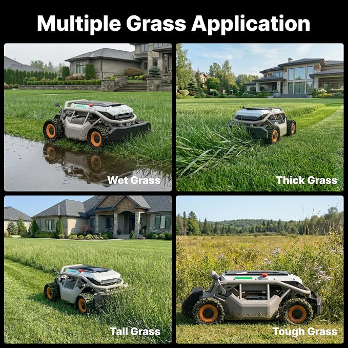 Mowrator S1 4WD 18Ah Remote Control Lawn Mower with Deformable Tires, All-Season Yard Care, 119% (50°) Slope Climbing, with Leaf Shredding Vacuum, 21" Width, 1.5–4.3" Cutting Height, Up to 1.12 Acres