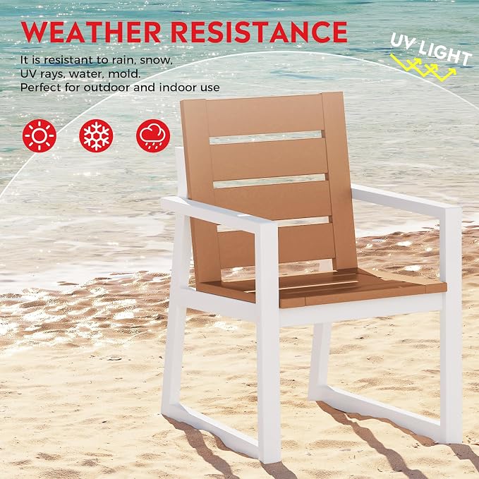 Costaelm Stinson HDPE Plastic Outdoor Patio Dining Arm Chair, Teak