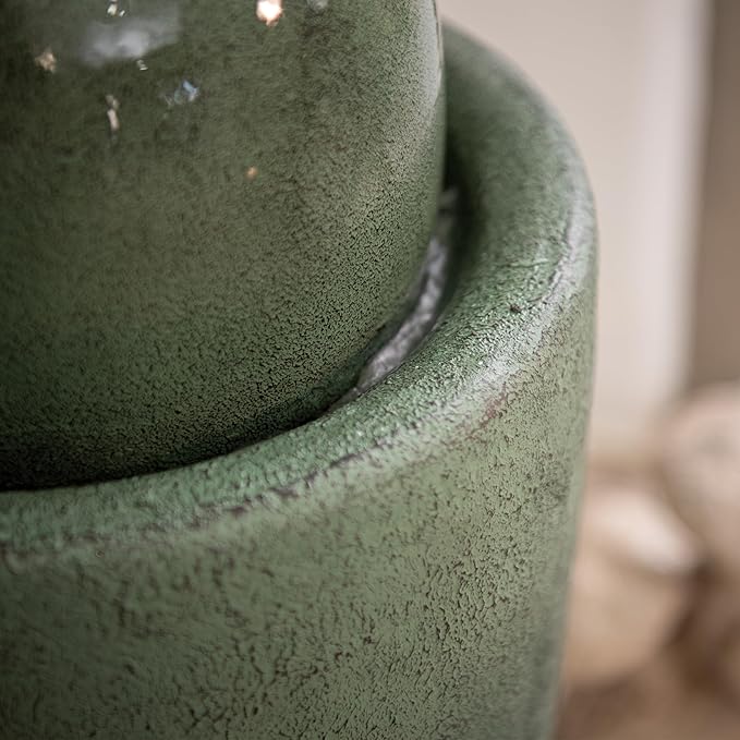 XBrand 26" Modern Sphere Water Fountain with LED Light – Indoor Outdoor Stone Texture Floor Fountain, Zen Bubbling Ball Water Feature for Garden Patio Porch - Green