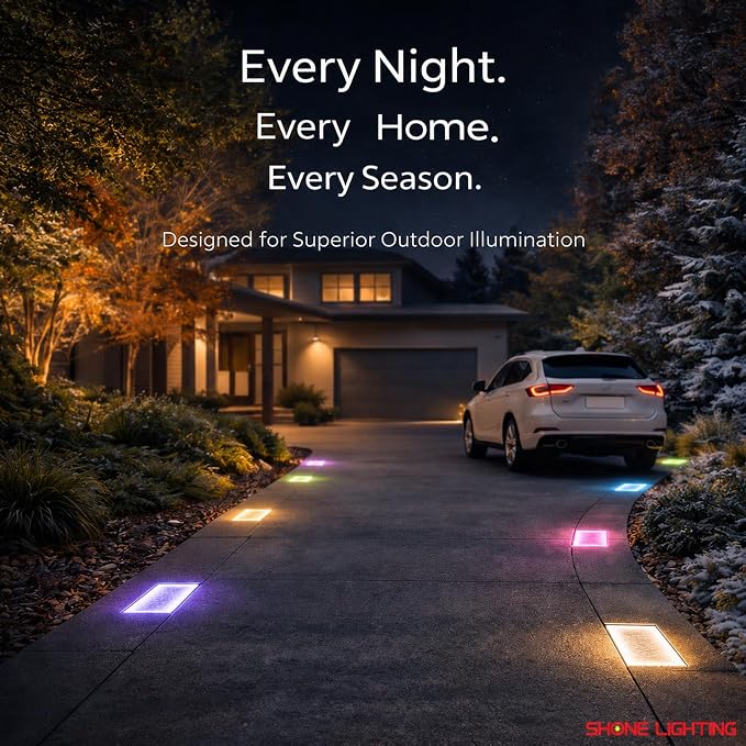 4x8 Solar Ground Lights, 12-Color Paver Light, RGB-W, 2Pack | Outdoor Waterproof, Recessed Lighting Bricks, Color Changing, Driveway, Pathway, Landscape, Heavy Duty, Car Weight Bearing