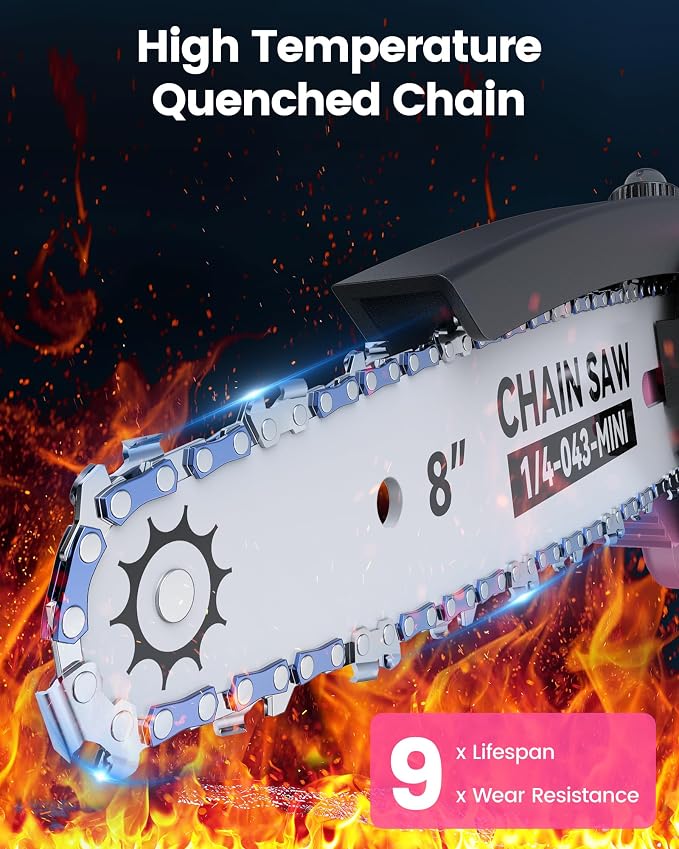 Mini Chainsaw with 1000W Brushless Motor, 8 inch & 6 inch 2 Rechargeable Batteries Handheld Small Chain Saw for Wood Cutting, Gardening Gifts for Father Dad Men