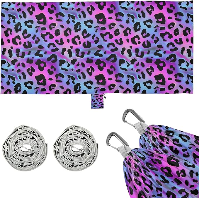 Camping Hammock Outdoor Hammocks for Outside Purple Laser Leopard Cheetah Beach Trees Portable Lightweight with Pockets Tree Straps Indoor