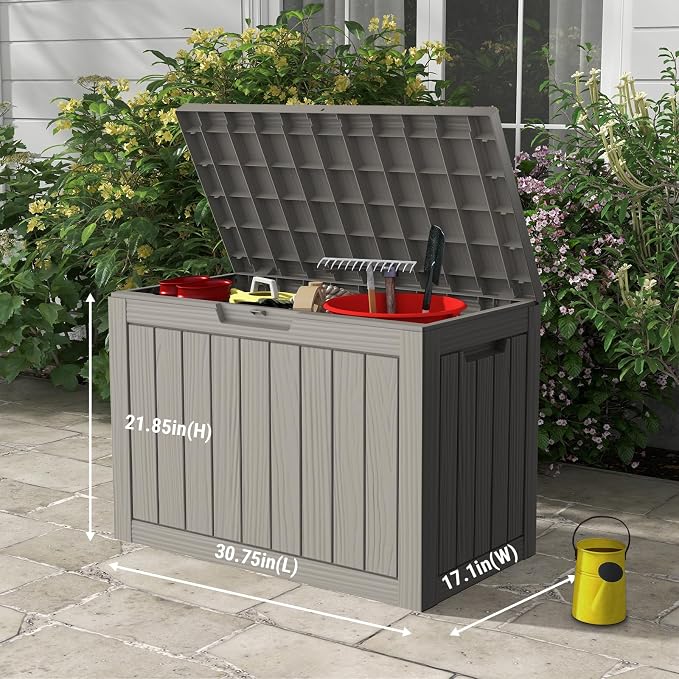 Mars Villa 45 Gallon Outdoor Storage Box, Resin Deck Box Waterproof, Storage Chest for Outside Patio Furniture Cushion, Pool Supply, Garden Tool, UV Resistant and Weatherproof, Greige