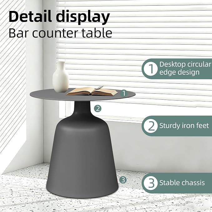 Outdoor Round Side Table, Mid Century Modern Style, Weather Resistant Rust Resistant Aluminum Base, Ideal for Garden, Pool, Patio, Balcony, Living Room, 19.5" x 18.3", Grey