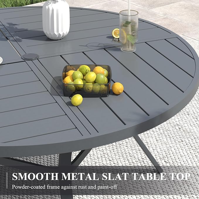 VICLLAX 53" Round Patio Table with Umbrella Hole, All Weather Metal Outdoor Dining Table for 6-8, Outside Table for Lawn Garden, Grey