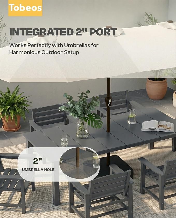 9-Pc Outdoor Dining Set, 10x10FT Cantilever Umbrella for 8,Gray | HDPE table, chairs included, aluminum frame, weather-resistant furniture, perfect for yard, lawn, garden, deck