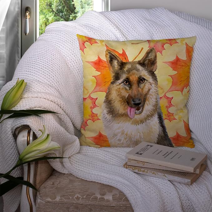 Caroline's Treasures BB9915PW1414 German Shepherd Fall Fabric Decorative Pillow, Yellow Machine Washable, Indoor Outdoor Decorative Pillow for Couch, Bed or Patio, 14Hx14W