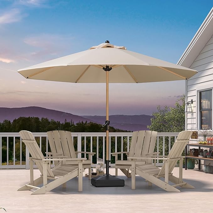 PURPLE LEAF 11 Feet Patio Umbrella with Base Outdoor Umbrella Round Market Umbrella with Crank & 8 Ribs Commercial Aluminum Table Umbrella for Outdoor Garden, Beige