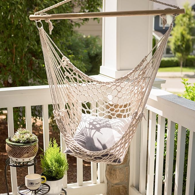 Zingz & Thingz Cozy Comfy Indoor/Outdoor Chair Hammock, 39.25x0.2x46, Cream