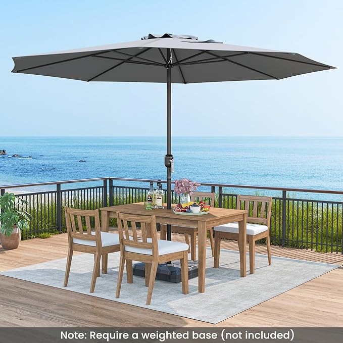 Tangkula 12 FT Patio Umbrella, Outdoor Market Umbrella with Crank Handle, 8 Sturdy Ribs, Double-Tiered Table Umbrella, Sun-Protective Waterproof Canopy Round Parasol for Garden Backyard Pool (Grey)