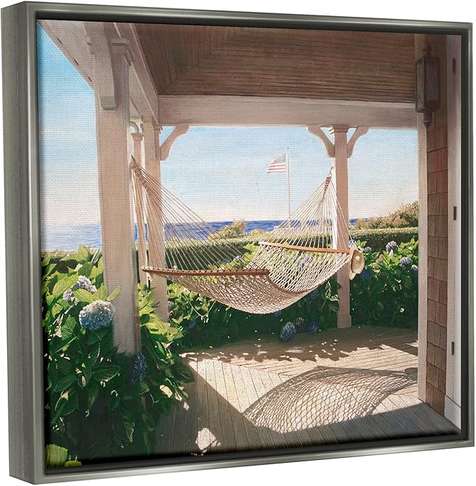 Stupell Industries Tranquil Hammock Warm Sunlit Porch Rural Garden Floating Framed Wall Art, Design By Tom Mielko