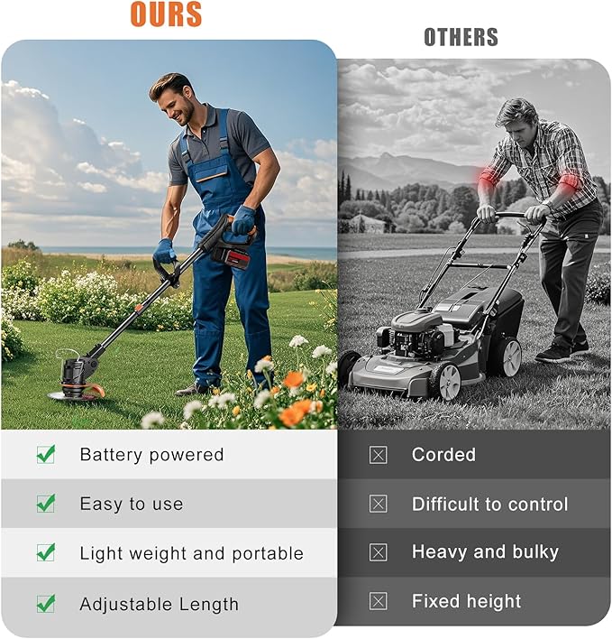 21V Electric Weed Wacker Cordless String Trimmer Battery Powered Grass Trimmer with 90° Adjustable Head 2 X 2.0Ah Battery and Charger Lightweight Brush Cutter Edger Lawn for Garden (Black)