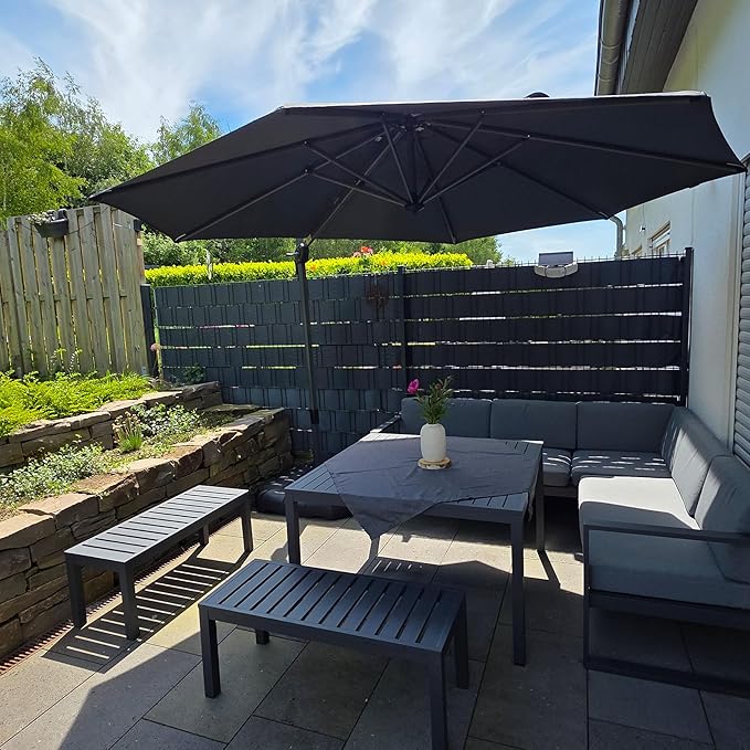PURPLE LEAF 10 Feet Patio Umbrella Outdoor Cantilever Round Umbrella Aluminum Offset Umbrella with 360-degree Rotation for Garden Deck Pool Patio, Grey