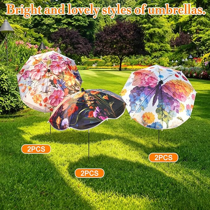 6 Pack Plant Umbrellas for Outdoor Plants, Adjustable Angle Plant Shade 25" Upgraded Large Plant Umbrella, 43.3" Sun Shade for Potted Plants Garden Beds