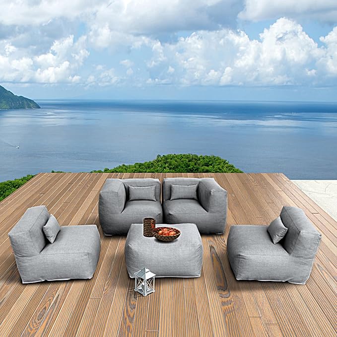 Dineli ANNYH Calaluna 5Pc Outdoor Furniture Sectional Conversation Set Combines 2Middle 2Corner Expansion Foam Filled Chairs,1Ottoman - A Unique Modular Contemporary Sofa (Dark Gray)