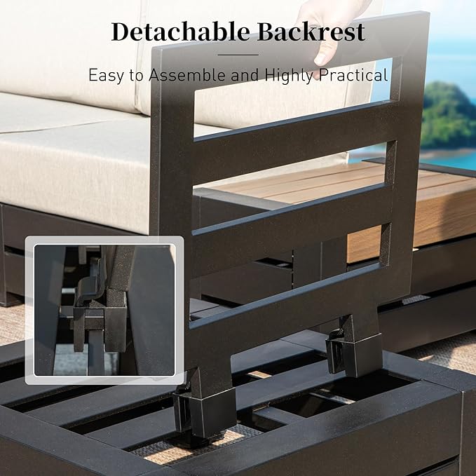 Upgraded 6-Piece Metal Patio Furniture Set with 5.9" Thick Cushion, Outdoor Sectional Furniture Conversation Set with Coffee Table & Side Table, Patio Modular L Shape Sofa for Backyard