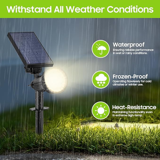 Solar Spot Lights Outdoor Waterproof, Upgraded 3-Level Ultra Bright LED Spotlights for Landscape, Solar Powered Garden Uplights for Wall, Tree, Pathway, Yard, Patio, Auto On/Off - 4 Pack (Warm White)