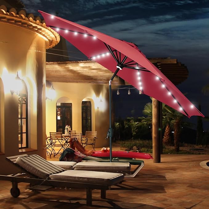 GDY 10Ft Patio Umbrella, Table Umbrella with 40 LED Lights, Outdoor Umbrellas for Patio, with Tilt and Crank, Center Light, for Garden, Deck, Backyard, Pool, and Beach.