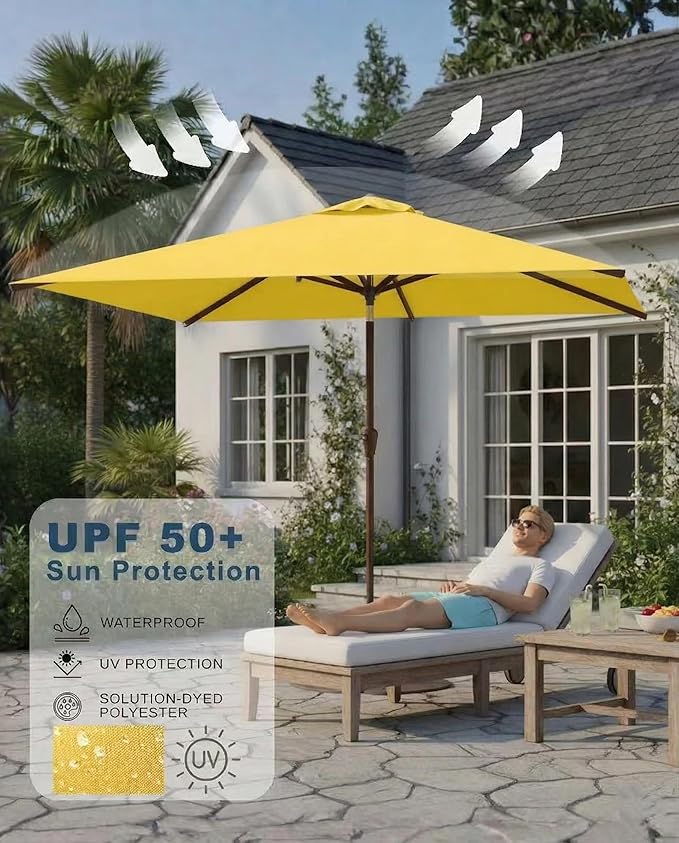6.5x10FT Patio Umbrella, Outdoor Umbrella with Push Button Tilt and Crank, 8 Sturdy Ribs, UV Protection & Waterproof Market Umbrella for Pool, Backyard, Beach,Deck (Yellow)