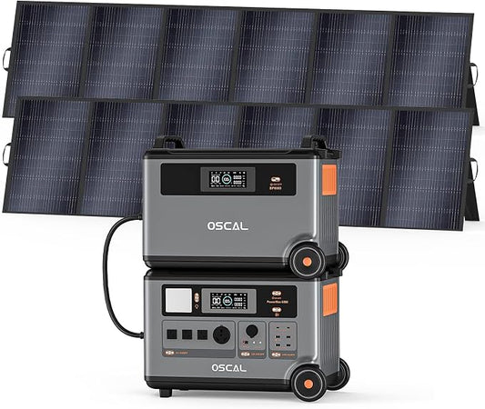 OSCAL 7200Wh Portable Power Station PowerMax 6000 with 2x500W Solar Panel, 120/240V Solar Generator, Max 6000W AC Outlets (9000W Peak), LiFePO4 Battery Power Station for Home, Camping, RV, Emergency