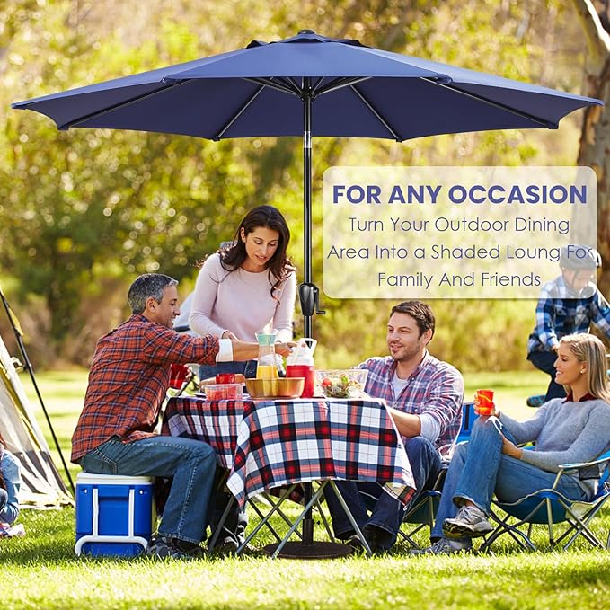 Sun-Ray 9' Round Patio Umbrella with Push-Button Tilt and Hand Crank Lift System, Market Umbrella for Porch, Deck, and Patio