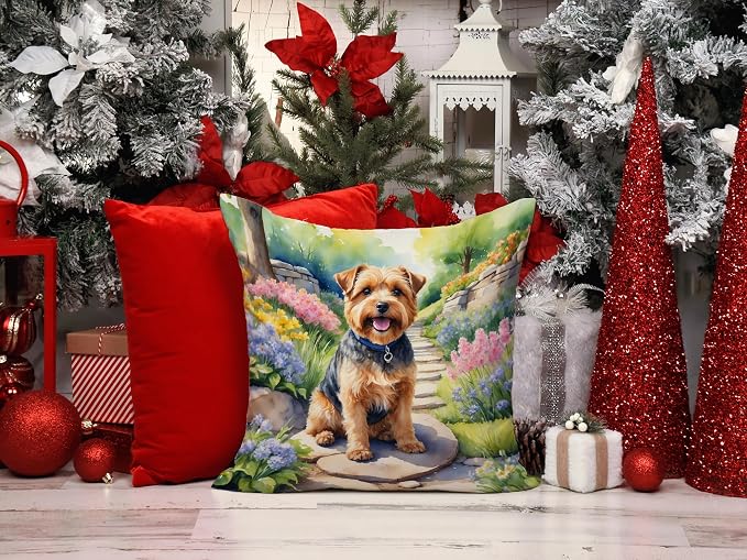 Caroline's Treasures Norfolk Terrier Spring Path Throw Pillow Machine Washable, Indoor Outdoor Decorative Pillow for Couch, Bed or Patio, 14Hx14W
