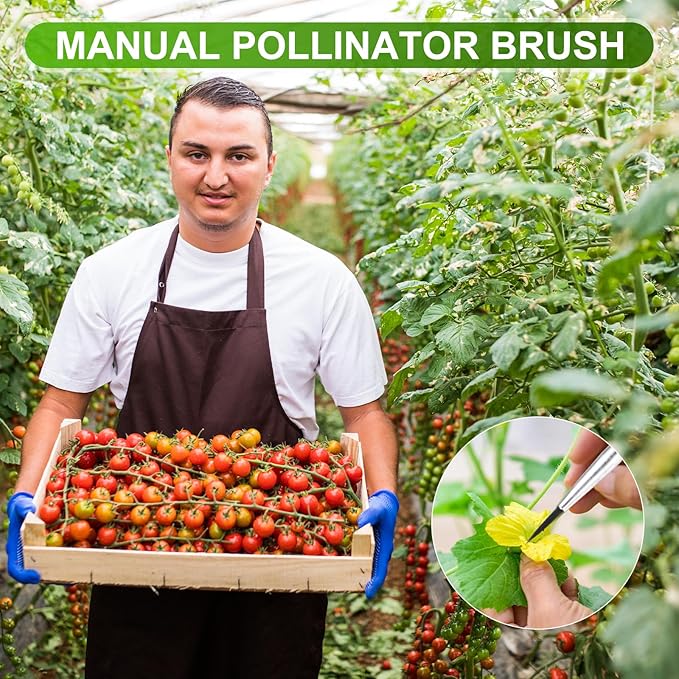 M METERXITY 20-Pack Pollinator Brush, 0.5inch/1.2cm Wooden Vegetable Pollinator Pen Manual Pollination Tool for Gardening/Greenhouse/Hydroponic Plants/Flowers [Blue]