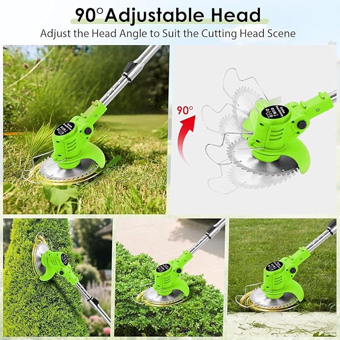 Cordless Garden Strimmers,Electric Cordless 48v Grass Strimmer with 2 X 2000mAh Battery, Adjustable Metal Blades,Garden Trimmer Telescopic Lightweight with Roller, 850W, for Gardens,Park Lawns (Green)