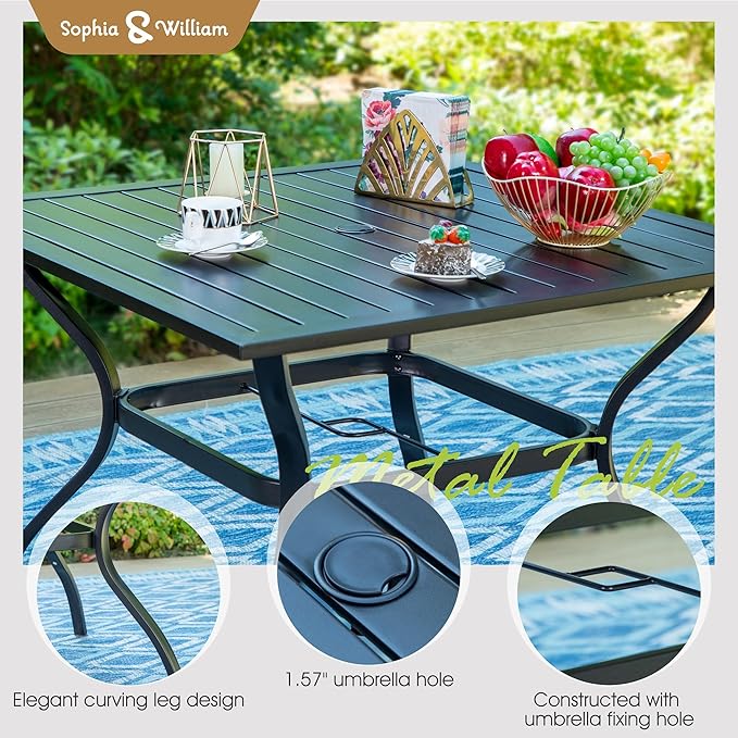 Sophia & William Patio Set with Umbrella 6 Pieces Outdoor Dining Set with 10ft 3 Tier Red Patio Umbrella Windproof, 4 x Swivel Patio Dining Chairs, Patio Table and Chairs for Garden Backyard