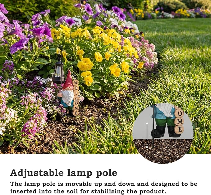 PETAFLOP Solar Garden Gnome Statue Decor with Welcome Sign, Funny Gnomes Figurine for Yard Patio Balcony Outdoor Decorations, Mother's Day Birthday Housewarming Gifts for Mom Grandma