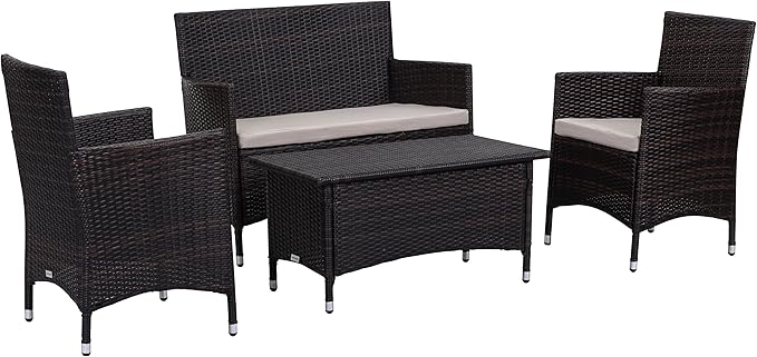 Safavieh Outdoor Collection Figueroa Brown and Sand 4-Piece Patio Set