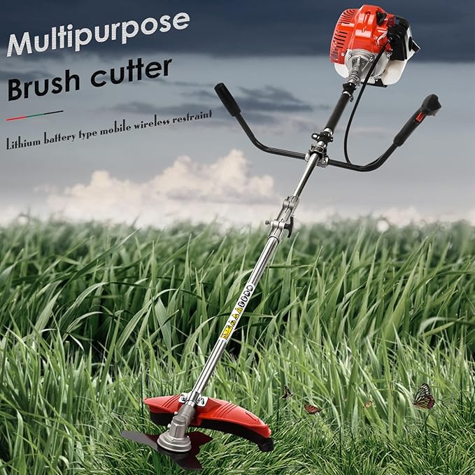Gas Weed Wacker 52cc 2 Stroke Oil 2 in 1 Multifunctional Weed Eater, Gas Powered Cordless Trimmer Hedge Pruner Brush Cutter 10 Inch 8500Rpm for Shrubs and Weeds