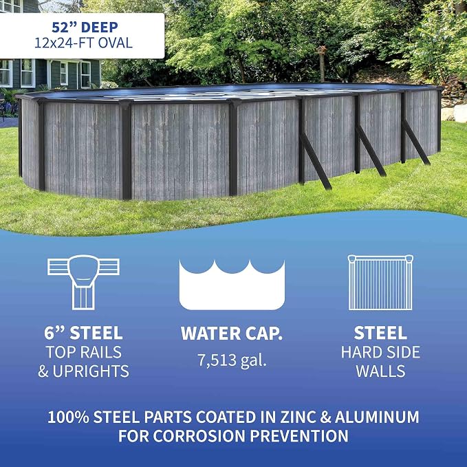 San Pedro 12x24-ft Oval 52-in Deep 6-in Top Rail Above Ground Steel Wall Swimming Pool Package