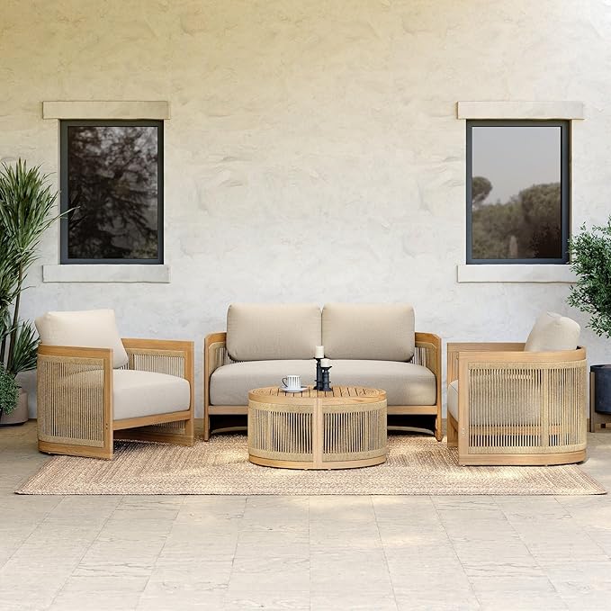 homary 4 Piece Outdoor Combo Sofa Set, All Weather Patio Furniture Set with Cushions and Coffee Table for Garden, Deck and Backyard