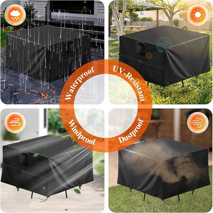 Outdoor Square Table Cover 78 Inch, Waterproof Patio Square Furniture Covers, Heavy Duty Outside Furniture Cover - 78 x 78 x 40 Inch