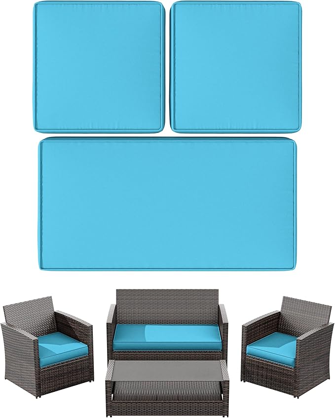 3 Pack Outdoor Patio Seat Cushions Replacement Covers Fit for 4 Pieces 4-Seater Wicker Rattan Patio Conversation Set Loveseat Chair Couch Furniture,36x18x2,18x18x2,Lake Blue-Cover Only